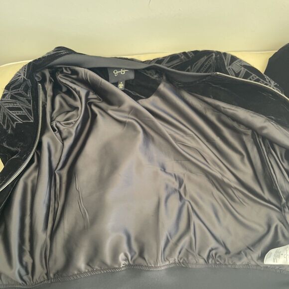 Jessica Simpson Black Velvet Embroidered Bomber Jacket Size S - Picture 8 of 8